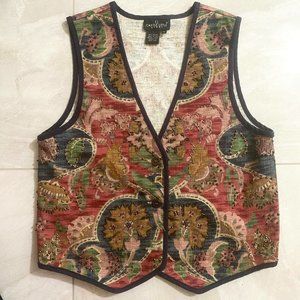 Vintage 90’s Grunge Carole Little Double Buttoned Beaded Southwestern Print Vest